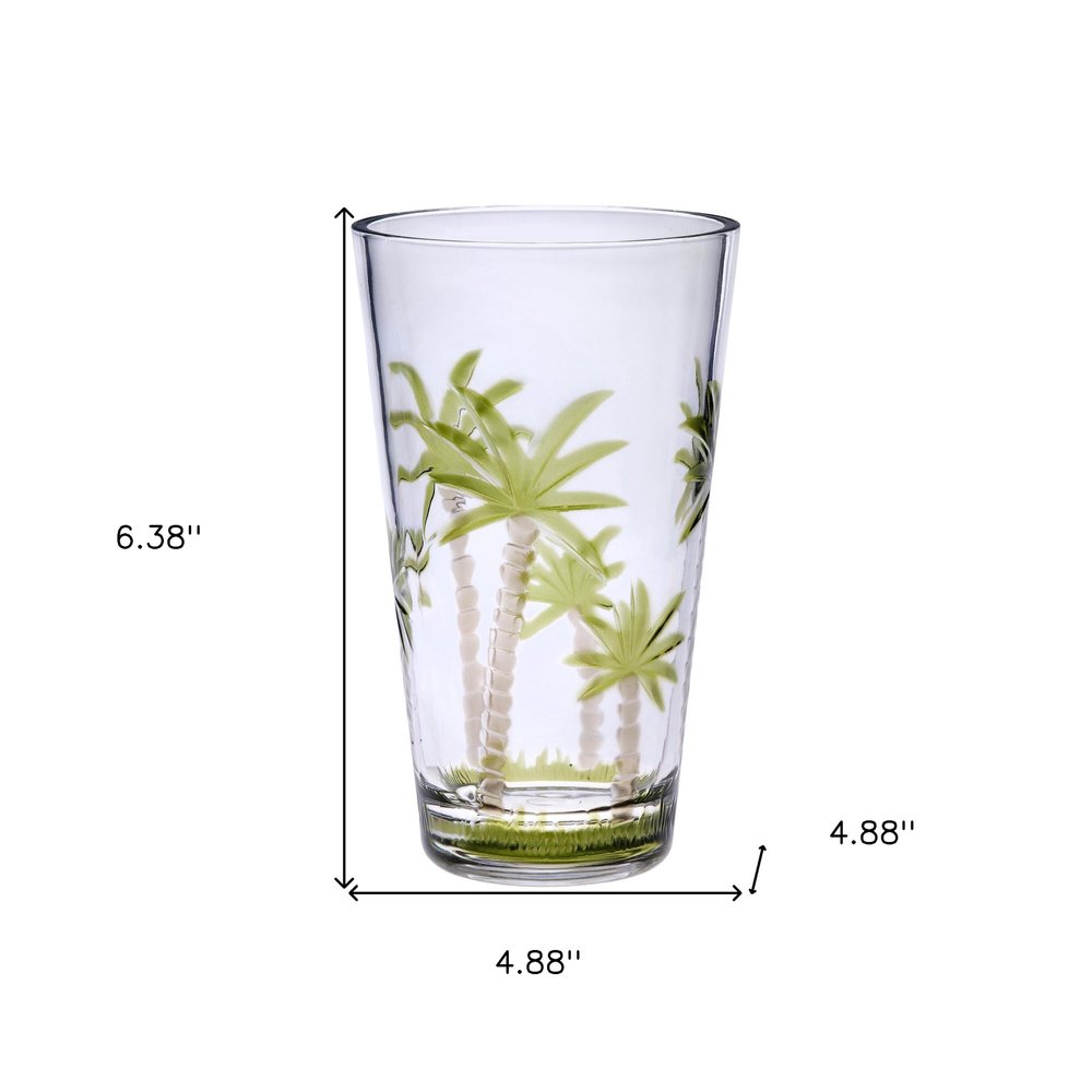 Juego de cuatro vasos altos de acrílico transparente y verde con forma de palmera
