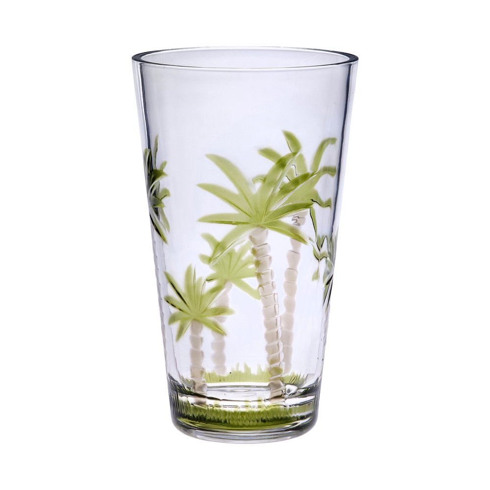 Juego de cuatro vasos altos de acrílico transparente y verde con forma de palmera