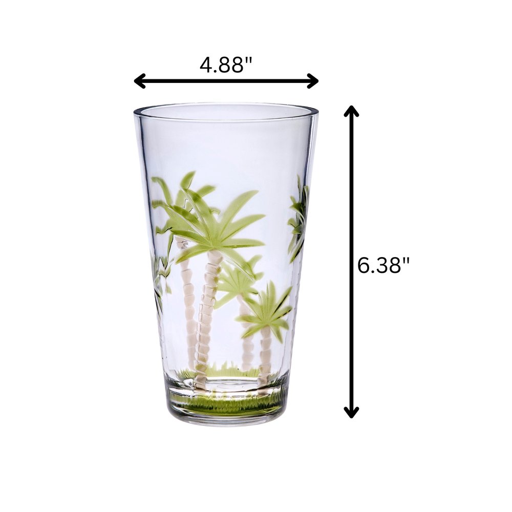 Juego de cuatro vasos altos de acrílico transparente y verde con forma de palmera