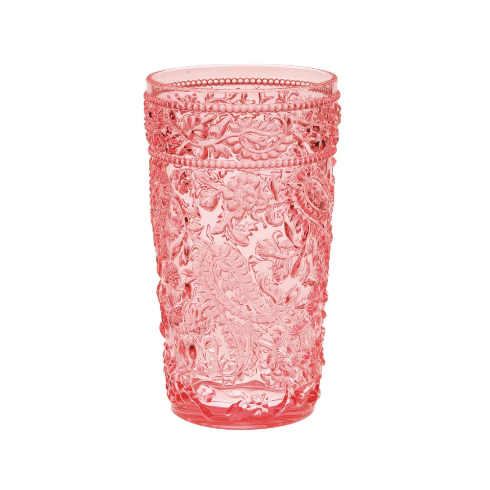 Juego de cuatro vasos altos sin tallo de acrílico con estampado paisley rosa
