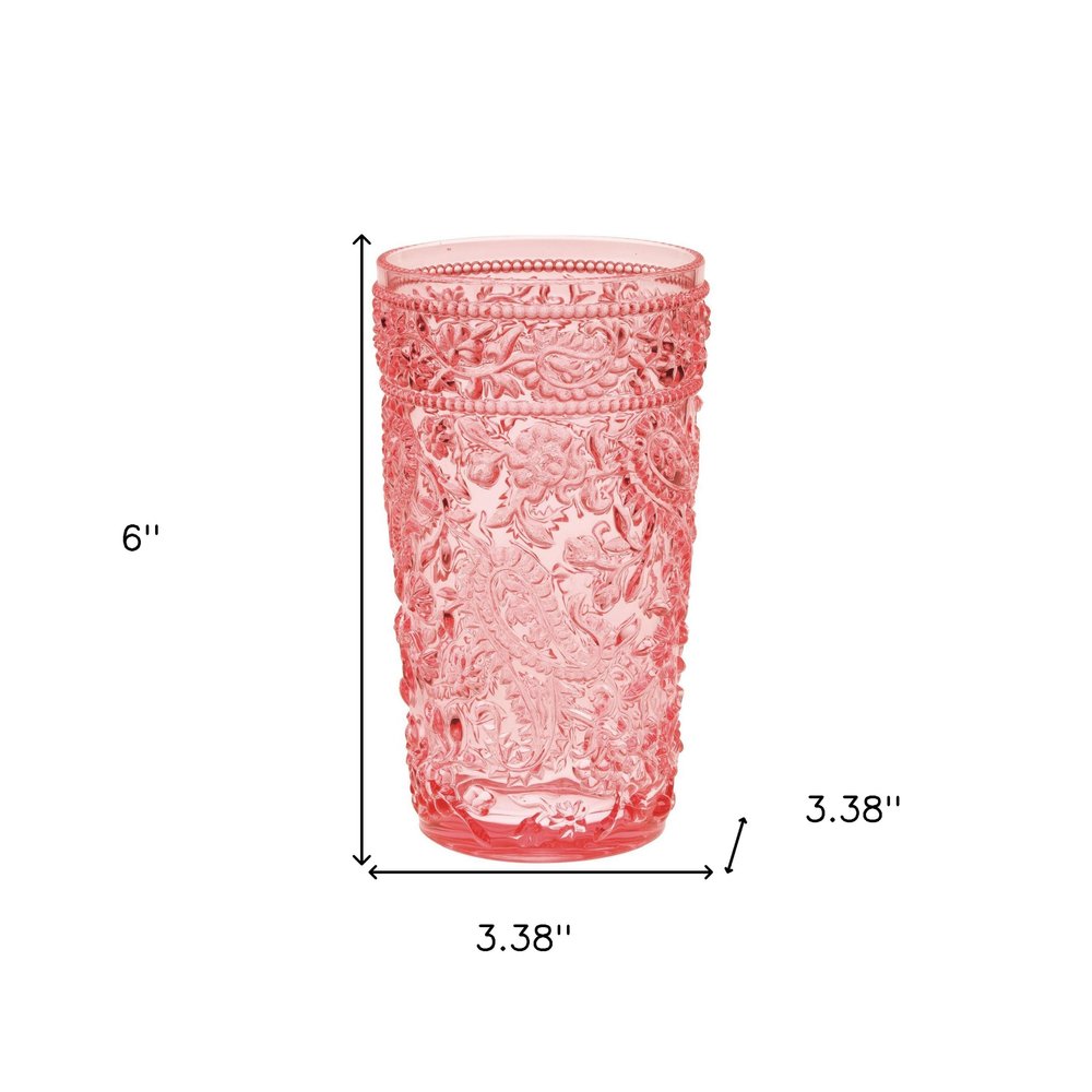Juego de cuatro vasos altos sin tallo de acrílico con estampado paisley rosa