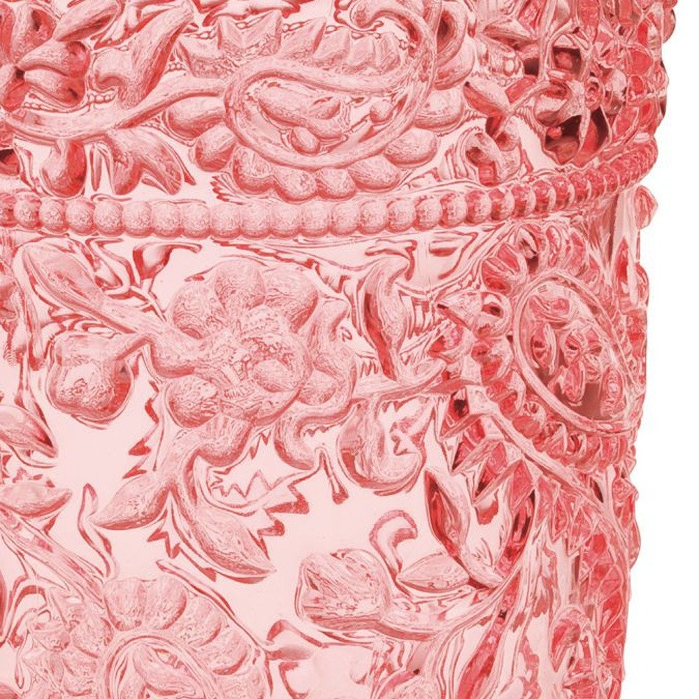 Juego de cuatro vasos altos sin tallo de acrílico con estampado paisley rosa