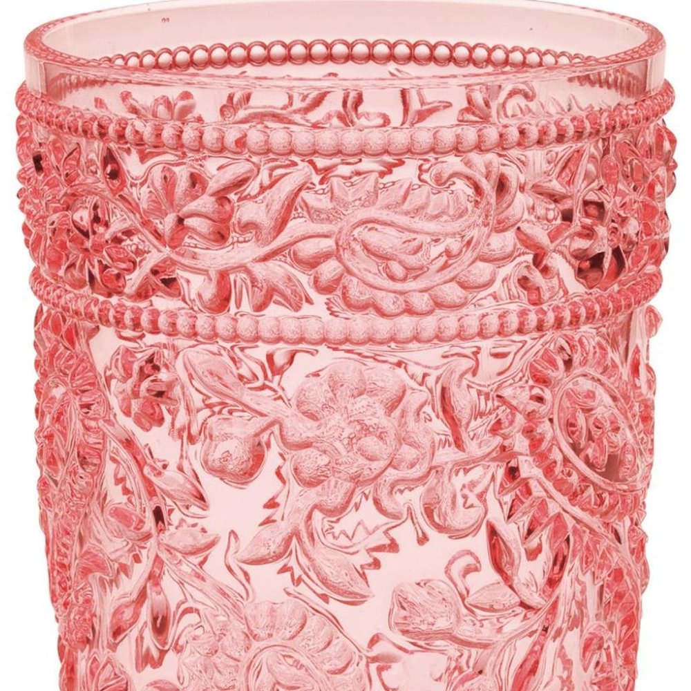 Juego de cuatro vasos altos sin tallo de acrílico con estampado paisley rosa