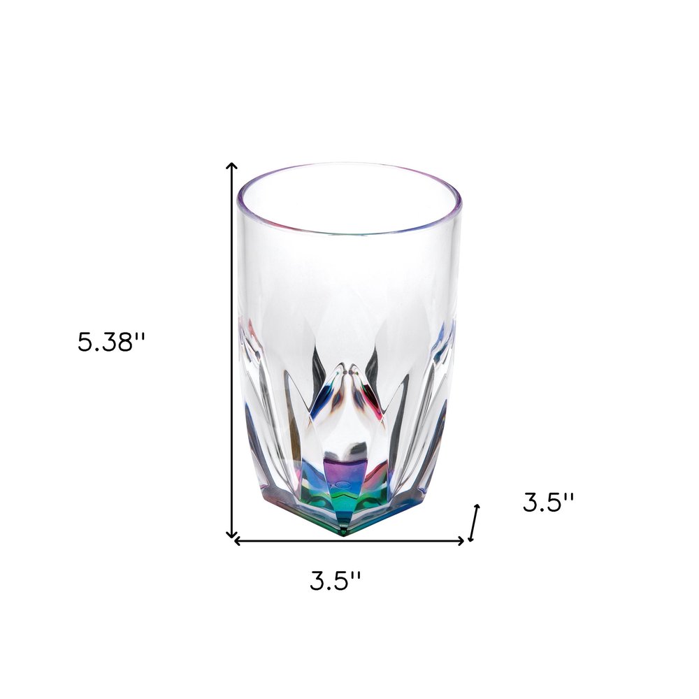 Juego de cuatro vasos altos de acrílico geométricos transparentes y arcoíris