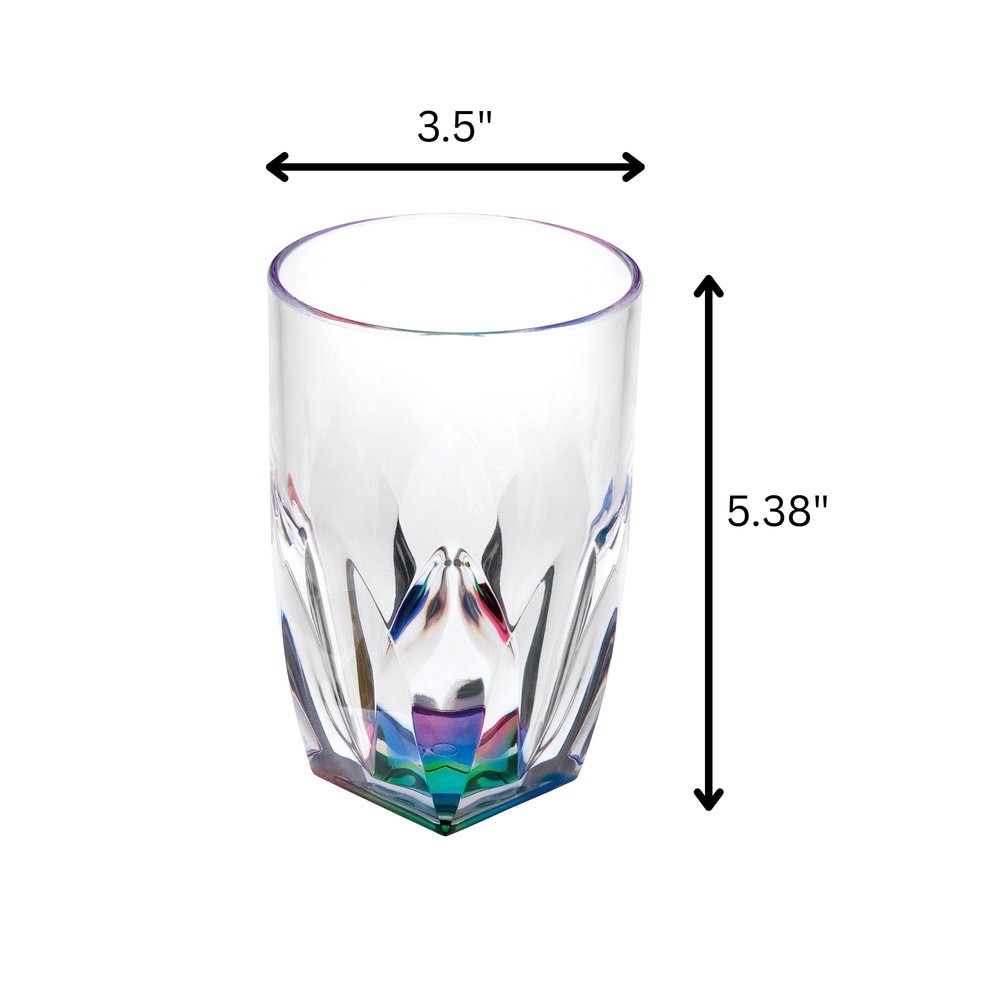 Juego de cuatro vasos altos de acrílico geométricos transparentes y arcoíris