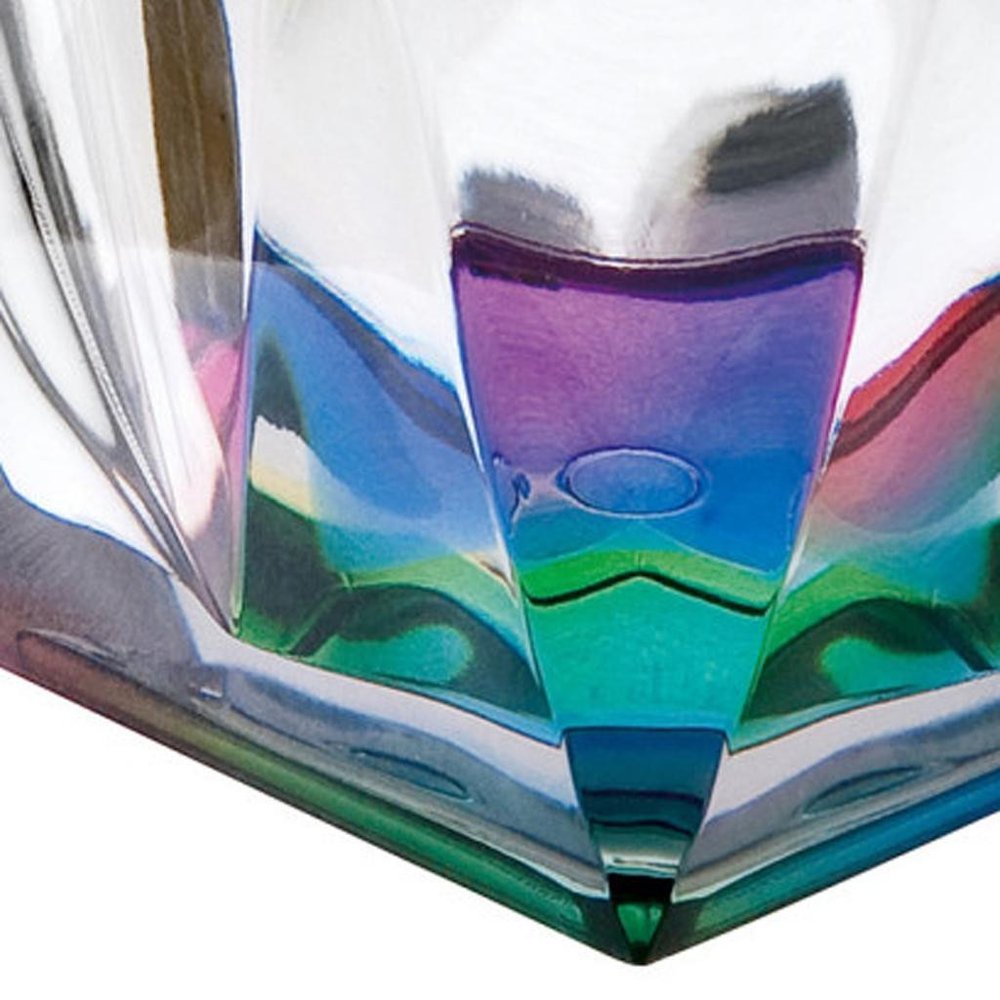Juego de cuatro vasos altos de acrílico geométricos transparentes y arcoíris