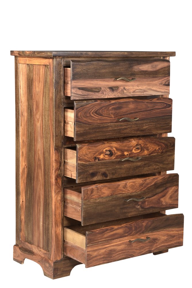 Cómoda de cinco cajones de madera maciza marrón oscuro de 36"