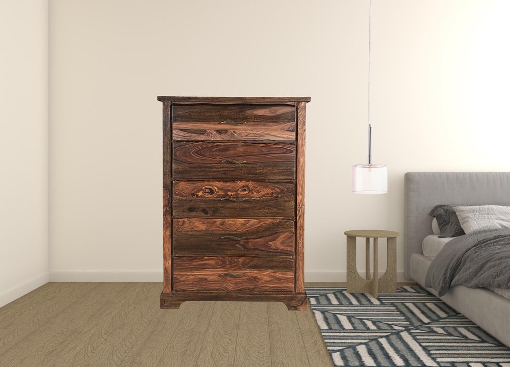 Cómoda de cinco cajones de madera maciza marrón oscuro de 36"
