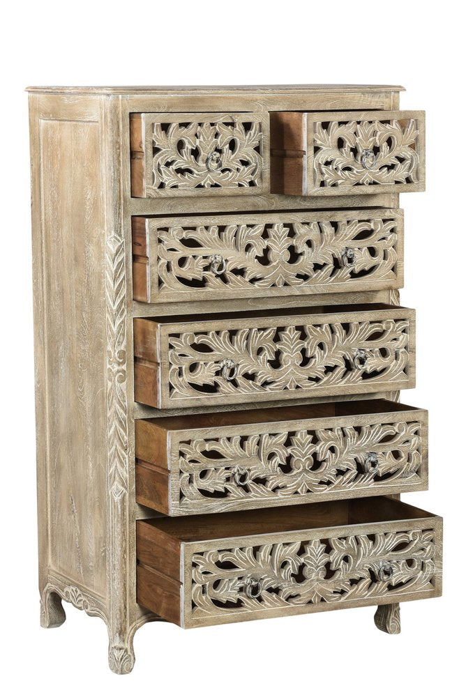 Cómoda de madera maciza blanca de 35" con seis cajones