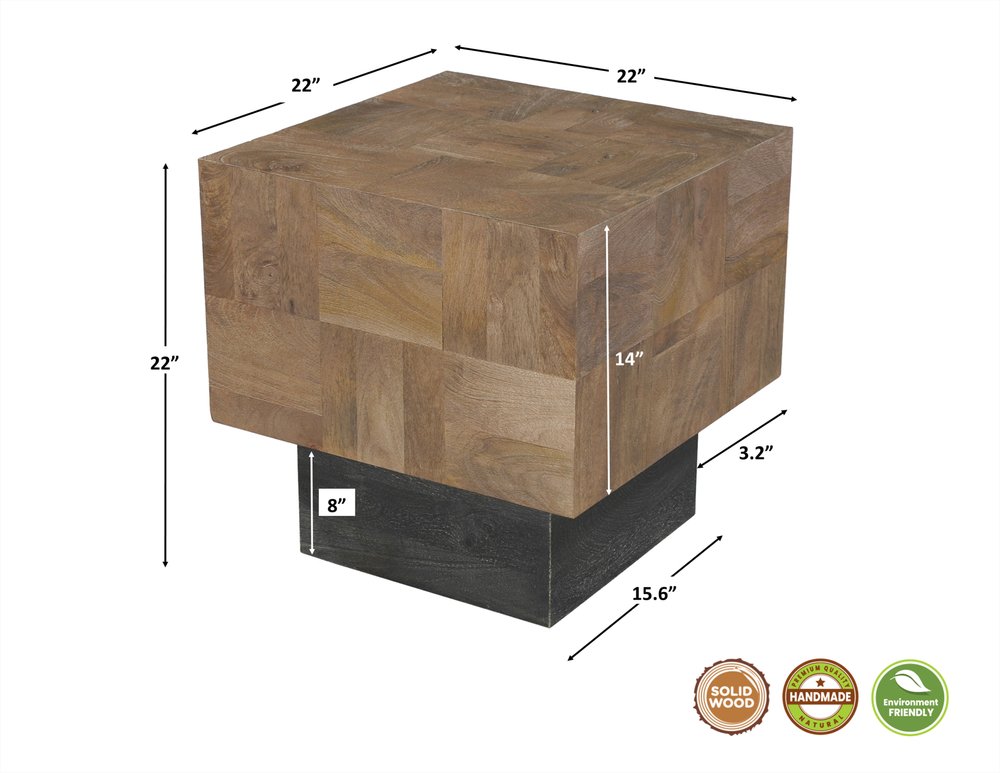 22" Black And Brown Solid Wood Square End Table