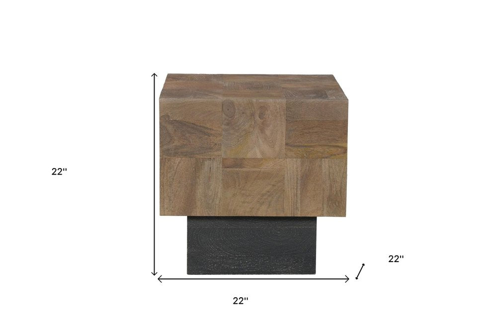 22" Black And Brown Solid Wood Square End Table