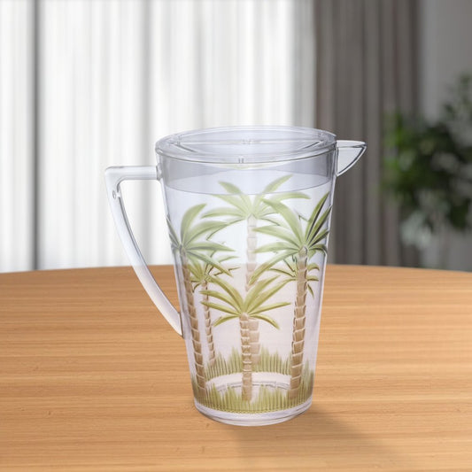Jarra de acrílico transparente y verde con forma de palmera de 2,5 cuartos