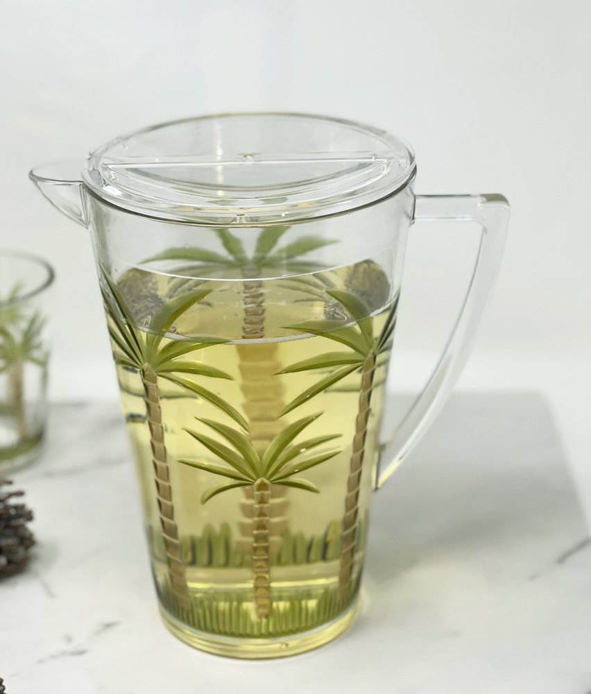 Jarra de acrílico transparente y verde con forma de palmera de 2,5 cuartos