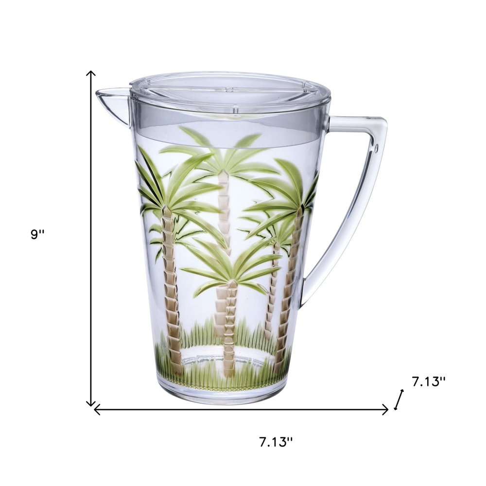 Jarra de acrílico transparente y verde con forma de palmera de 2,5 cuartos