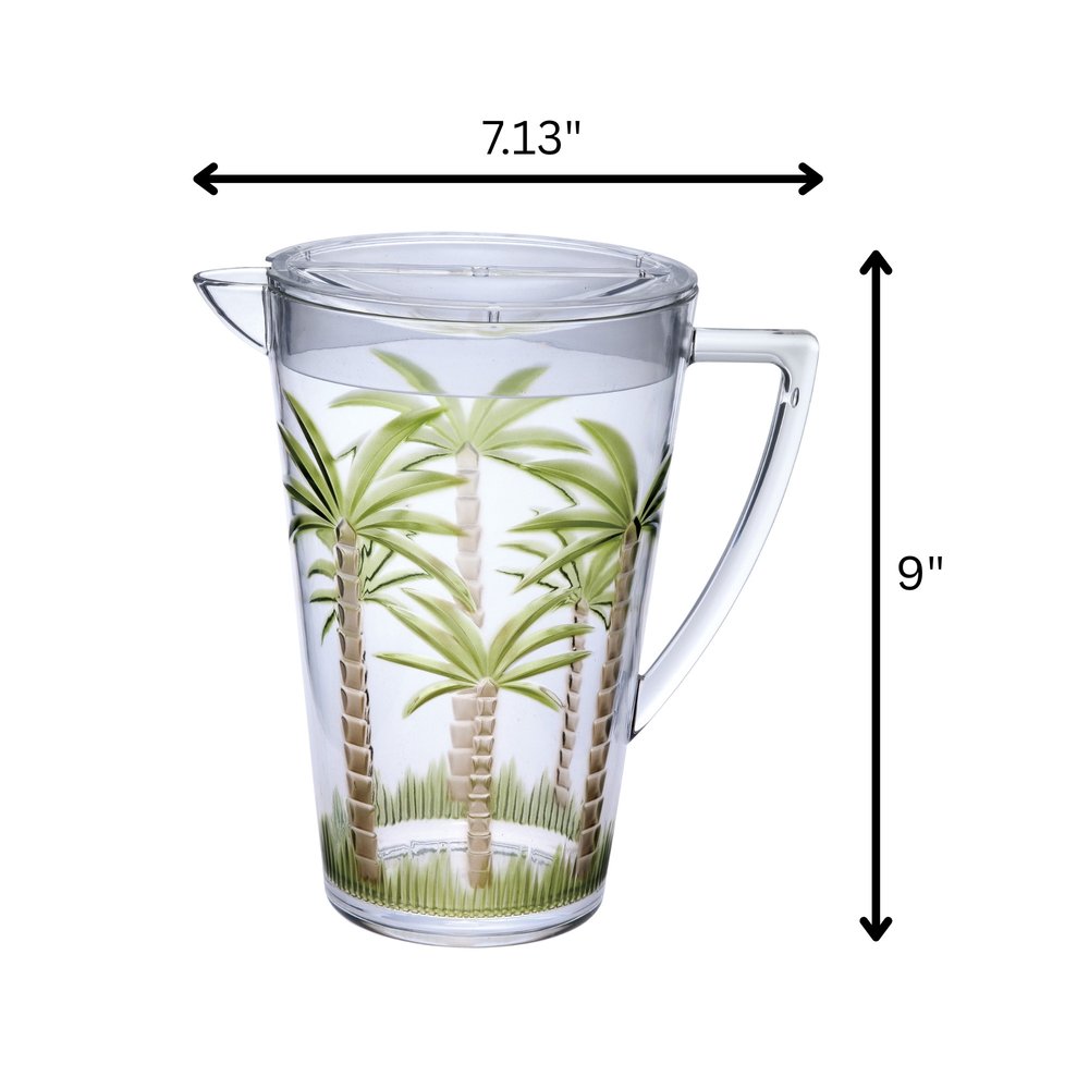 Jarra de acrílico transparente y verde con forma de palmera de 2,5 cuartos