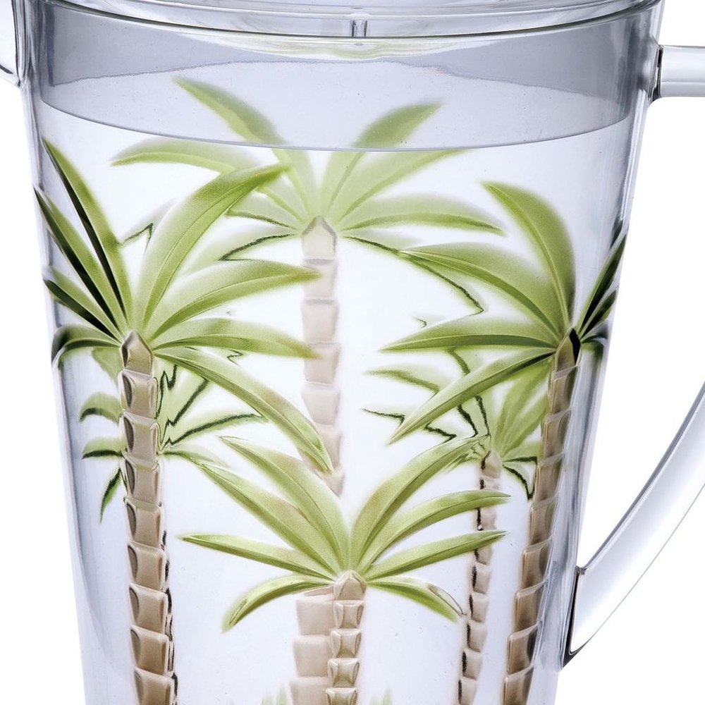 Jarra de acrílico transparente y verde con forma de palmera de 2,5 cuartos