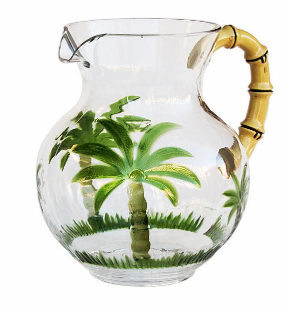 Jarra acrílica transparente y verde de 3 cuartos con forma de palmera