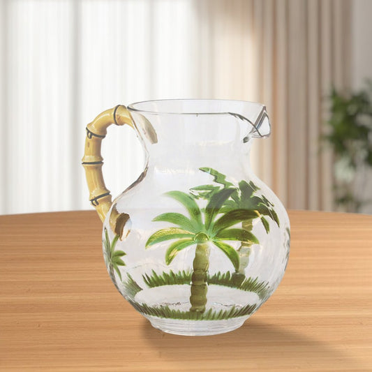 Jarra acrílica transparente y verde de 3 cuartos con forma de palmera