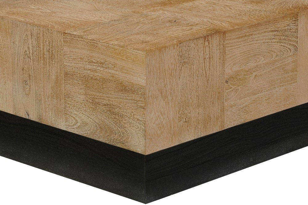 40" Brown and Black Solid Wood Square Block Coffee Table