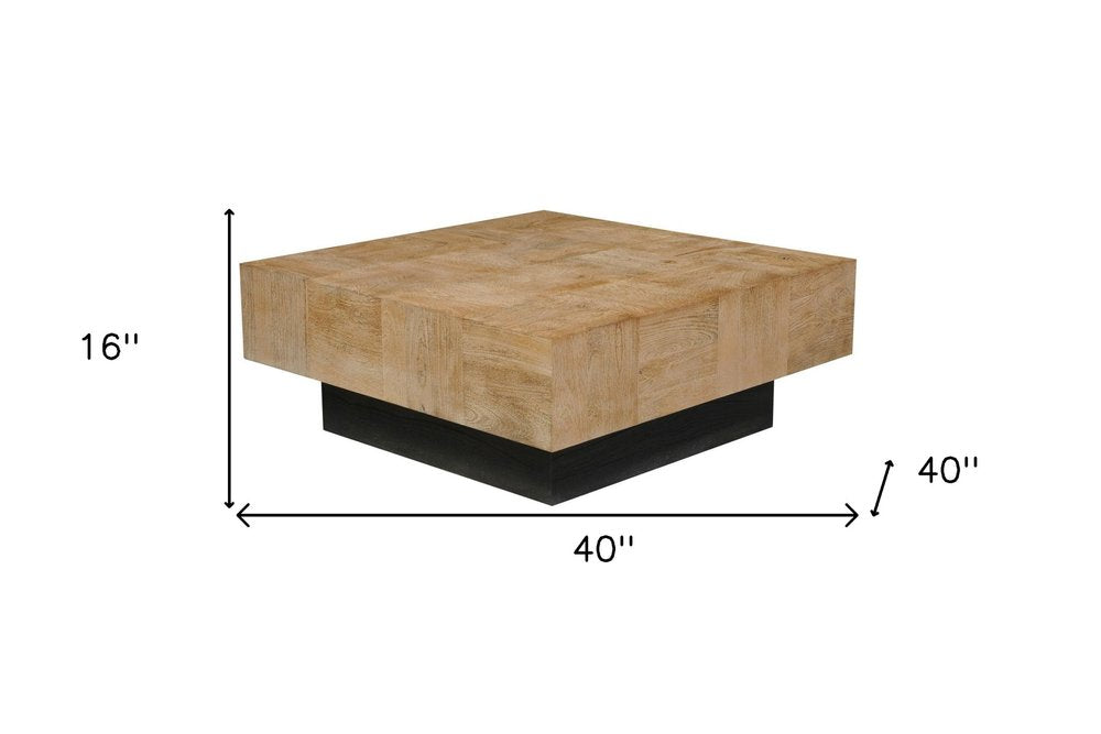 40" Brown and Black Solid Wood Square Block Coffee Table