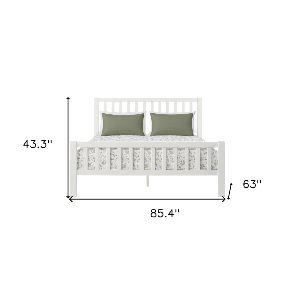 White Slat Back Solid Wood Queen Bed Frame