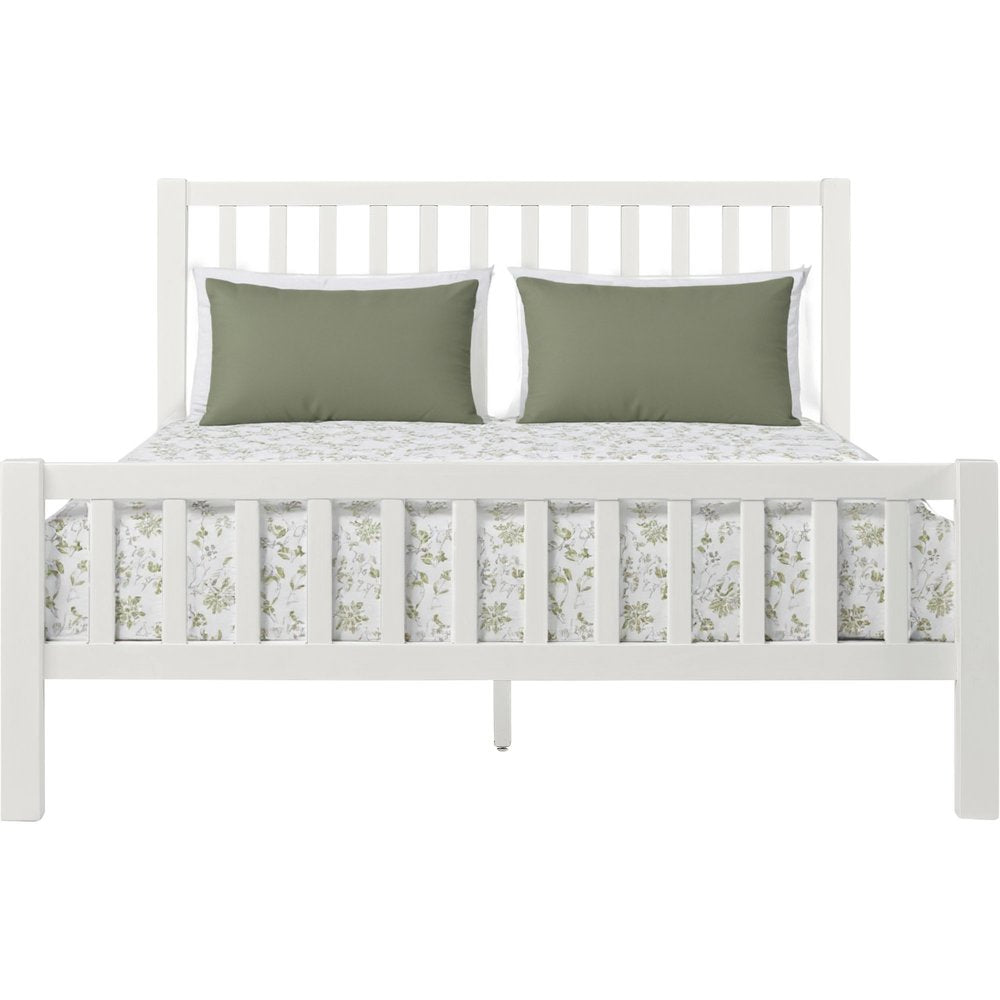 White Slat Back Solid Wood Queen Bed Frame