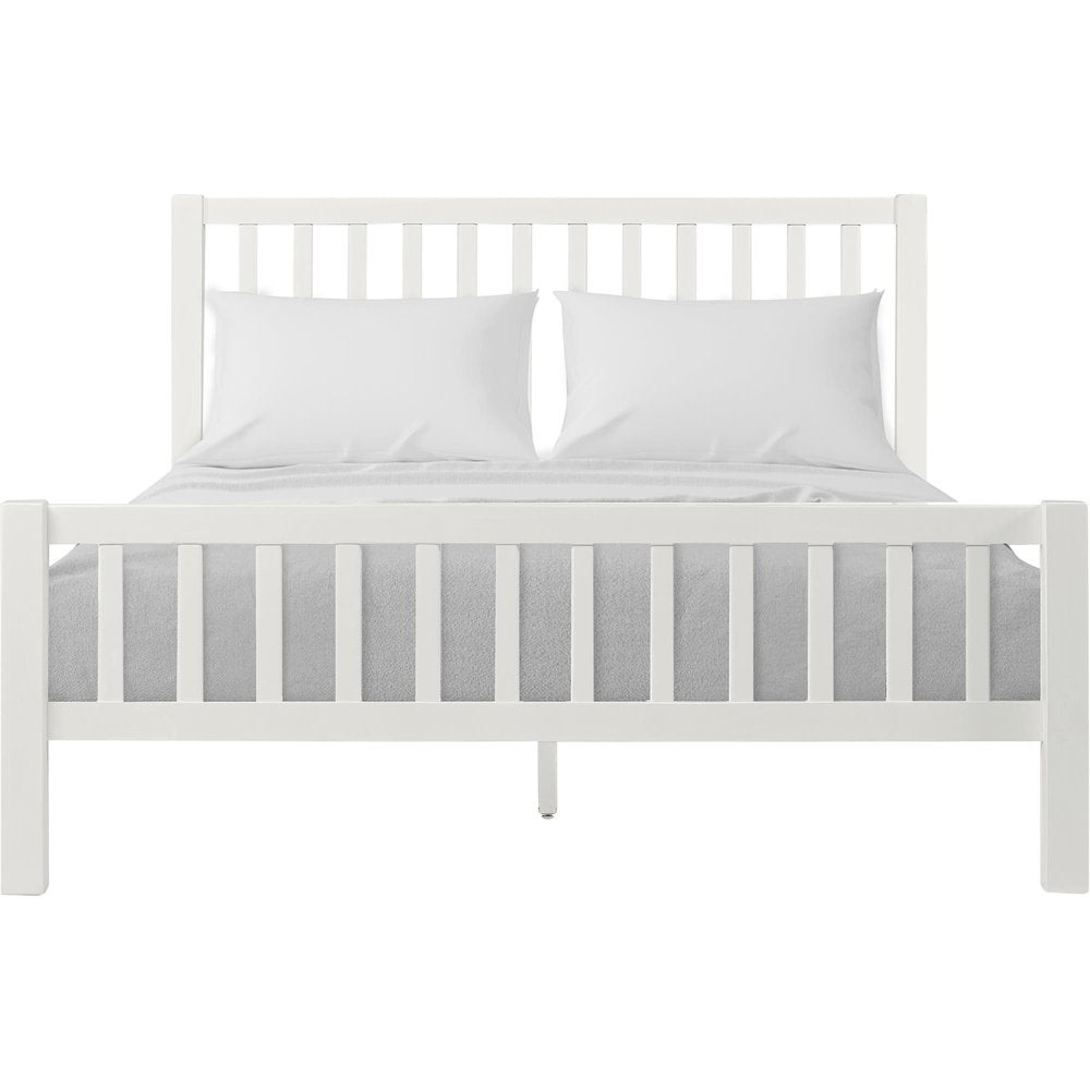 White Slat Back Solid Wood Queen Bed Frame