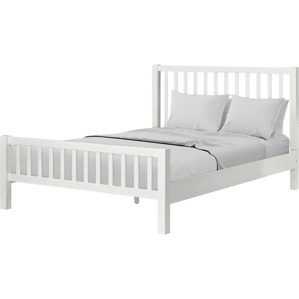 White Slat Back Solid Wood Queen Bed Frame