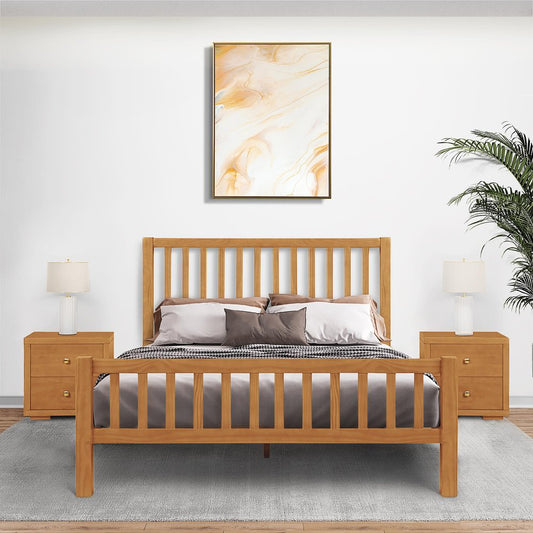 Natural Slat Back Solid Wood King Bed Frame