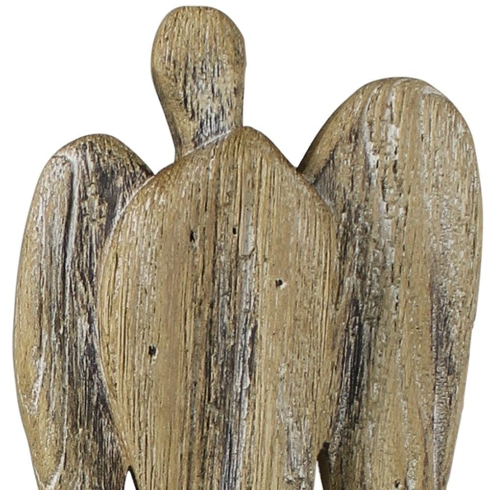 Set of Two Natural Solid Wood Angel Christmas Tabletop Sculpture