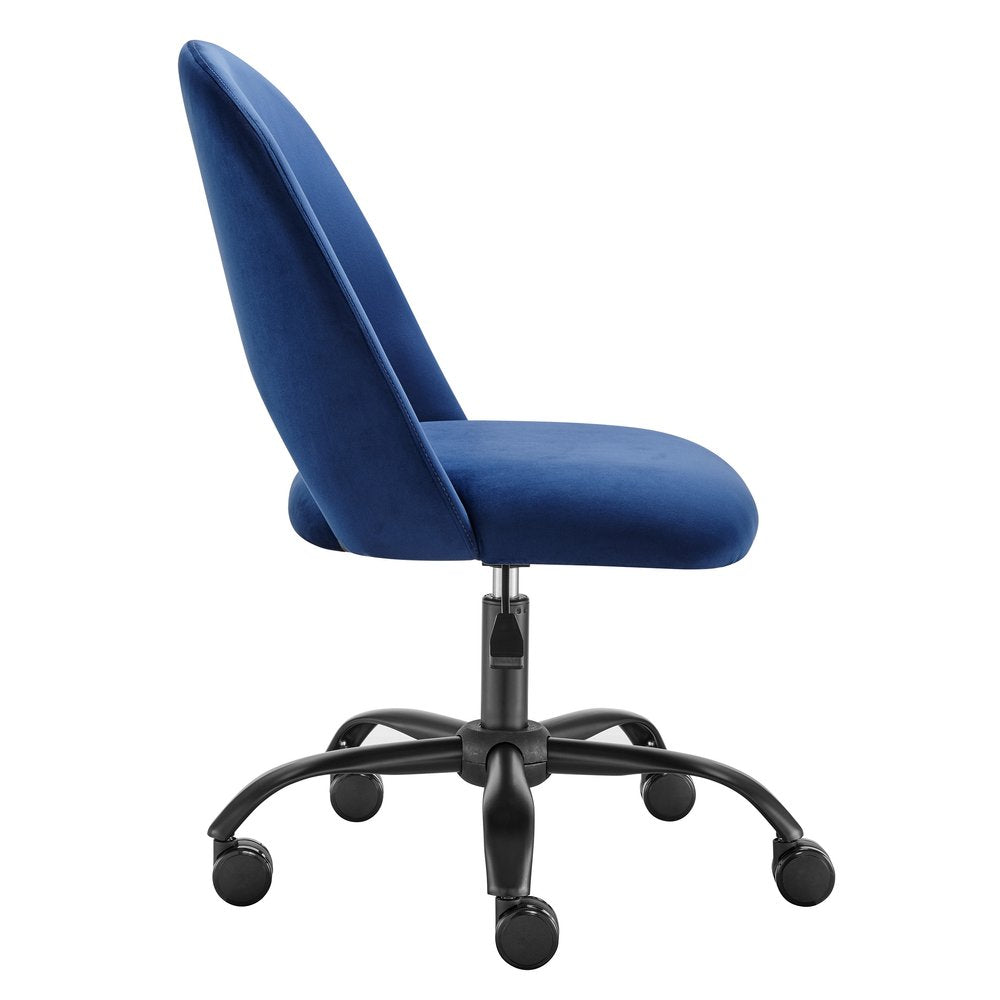 Blue And Black Steel And Velvet Adjustable Swivel Rolling Office Chair
