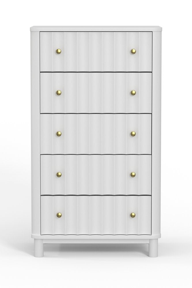 Cómoda de cinco cajones de madera maciza blanca de 28"