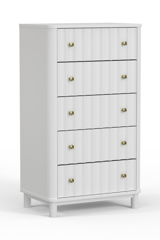 Cómoda de cinco cajones de madera maciza blanca de 28"