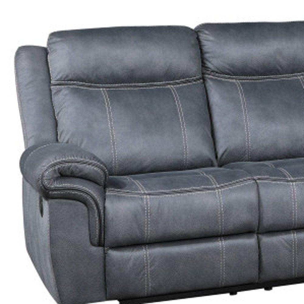 Seccional esquinero reclinable en forma de L de terciopelo gris de seis piezas con consola