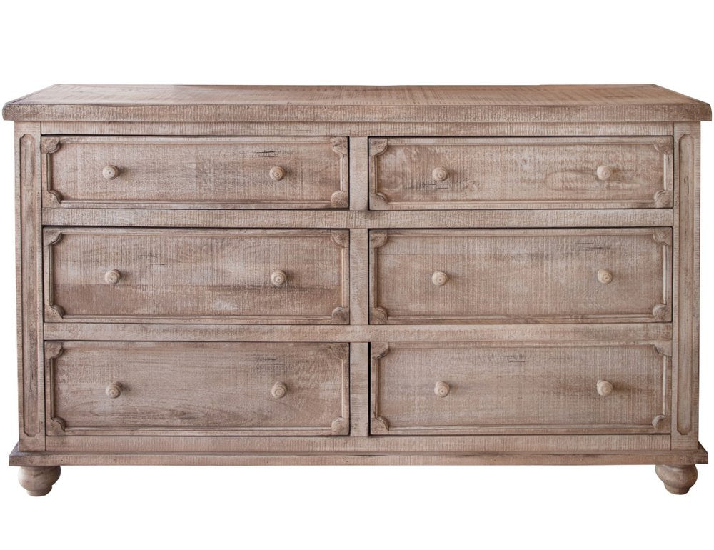 Cómoda doble de seis cajones de madera maciza natural de 70"