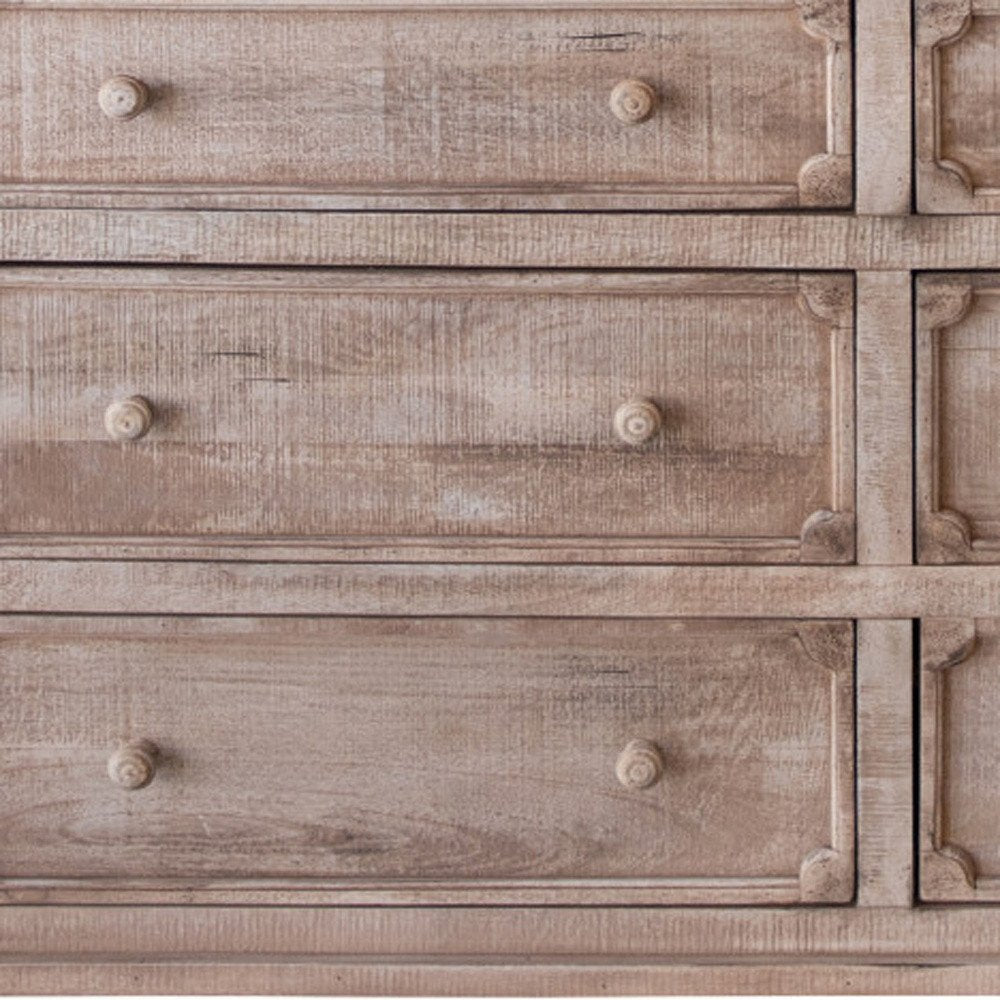 Cómoda doble de seis cajones de madera maciza natural de 70"