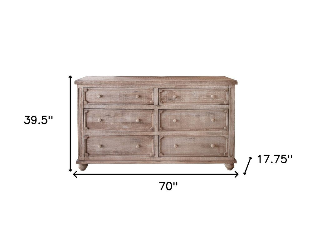 Cómoda doble de seis cajones de madera maciza natural de 70"