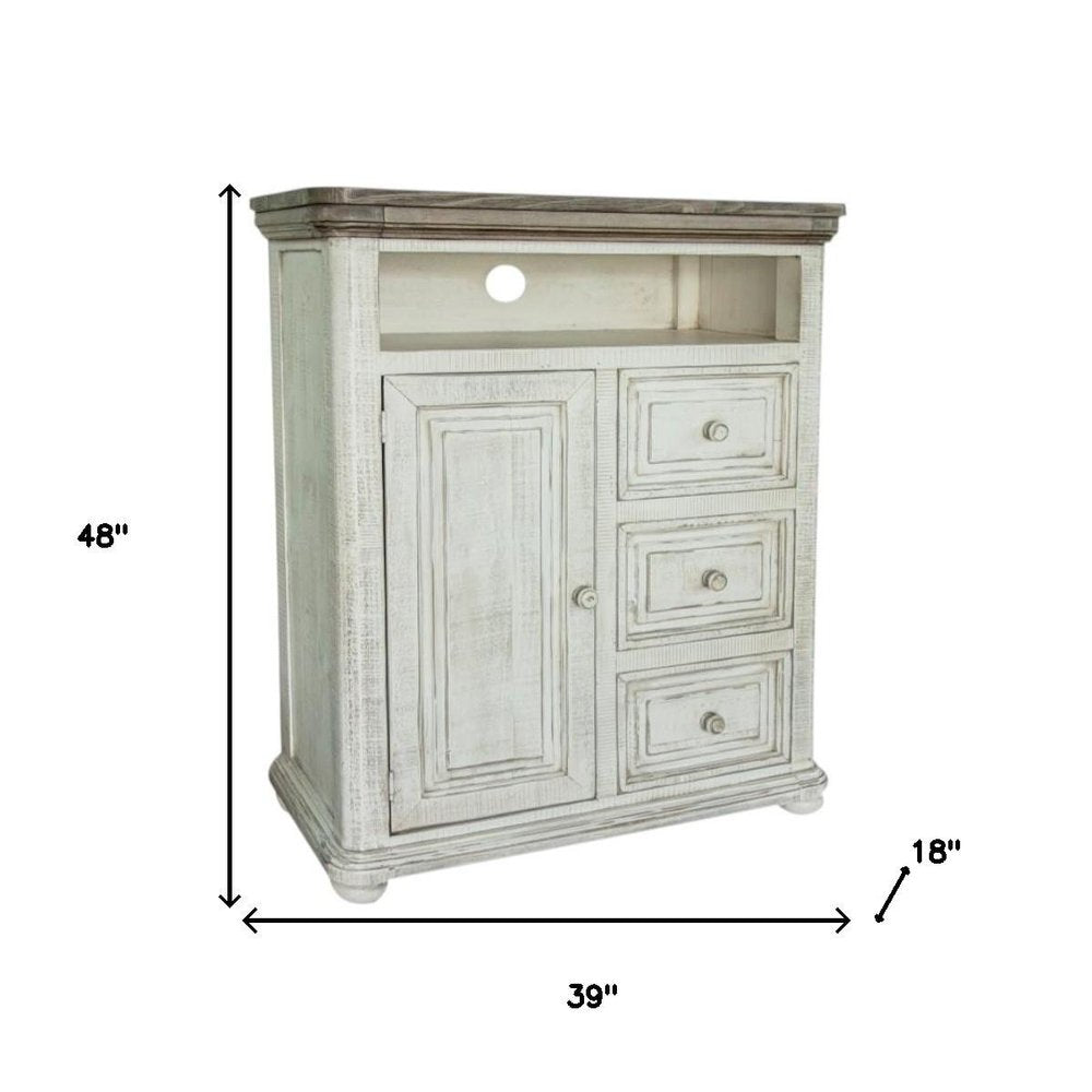 39" Off White Solid Wood Three Drawer Gentlemans Chest
