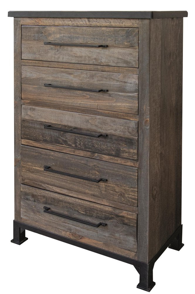 Cómoda de cinco cajones de madera maciza gris de 36"