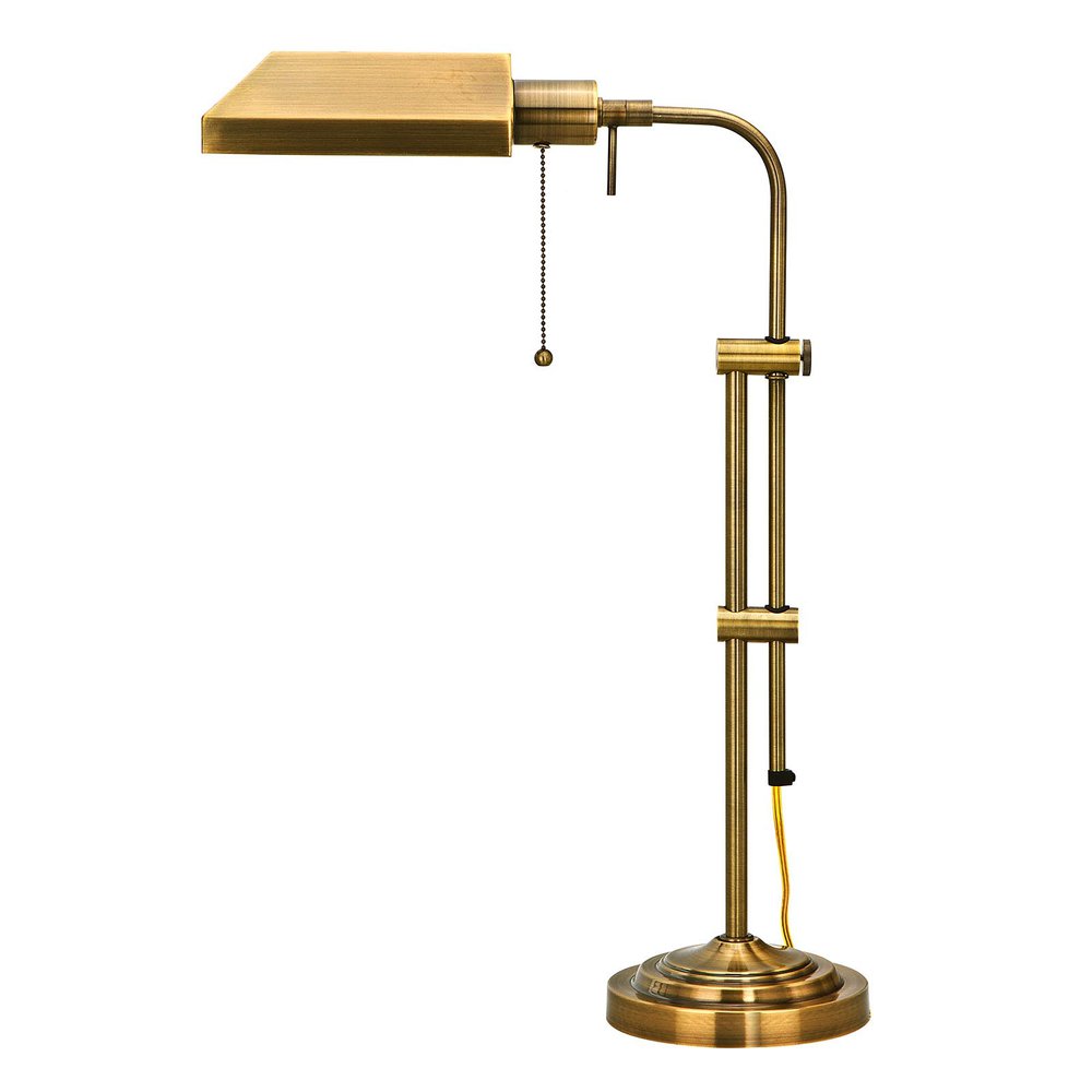 Lámpara de mesa ajustable de metal bronce de 26" con pantalla rectangular de latón envejecido