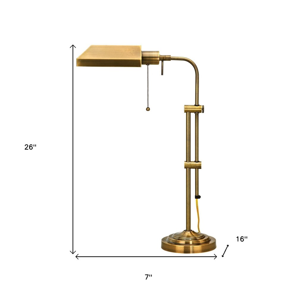 Lámpara de mesa ajustable de metal bronce de 26" con pantalla rectangular de latón envejecido