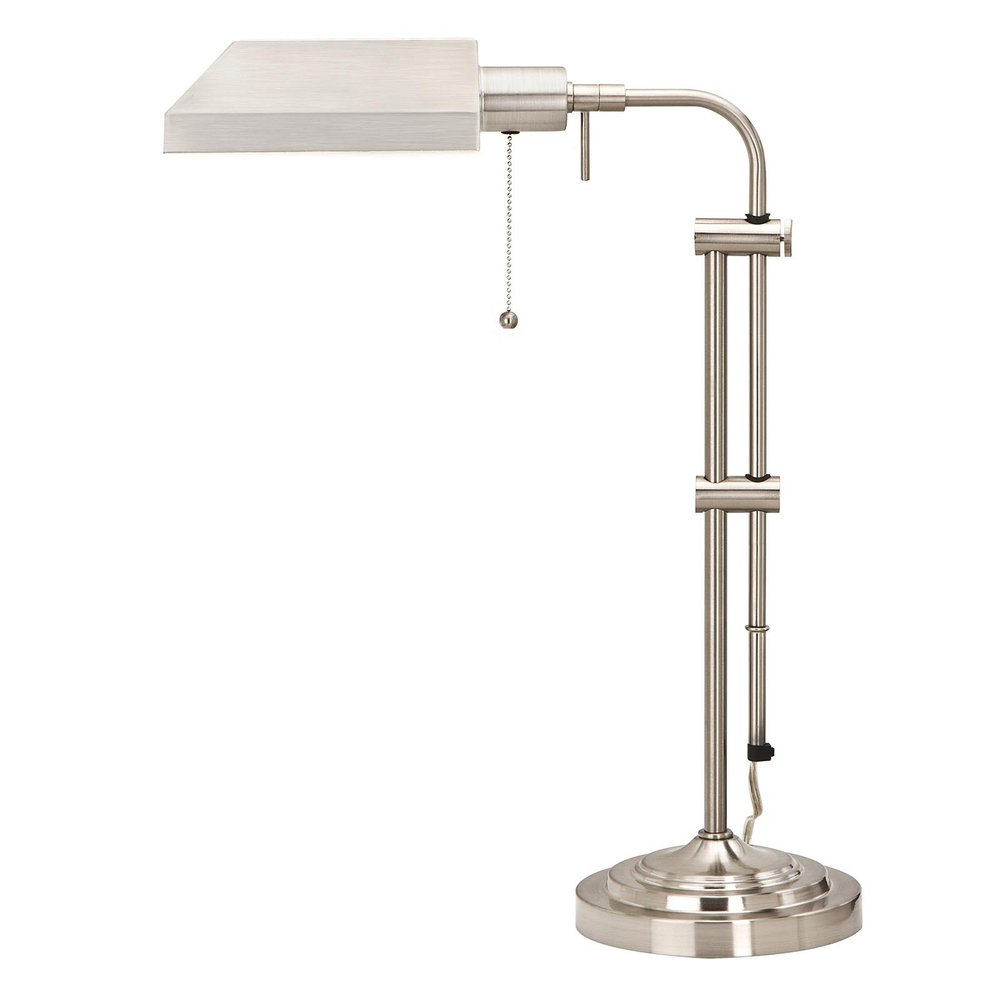 Lámpara de mesa ajustable de metal niquelado de 26" con pantalla rectangular de níquel