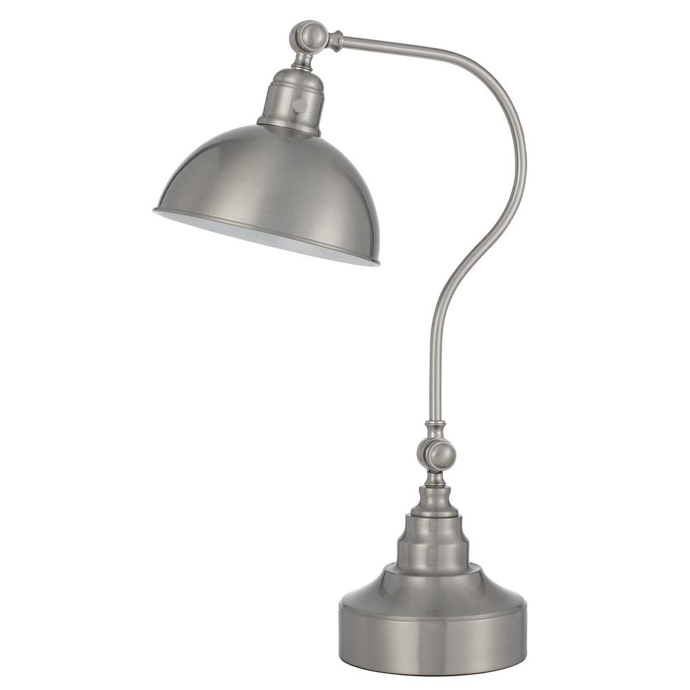 Lámpara de mesa de escritorio de 25" con farol de metal niquelado y pantalla de cúpula de níquel