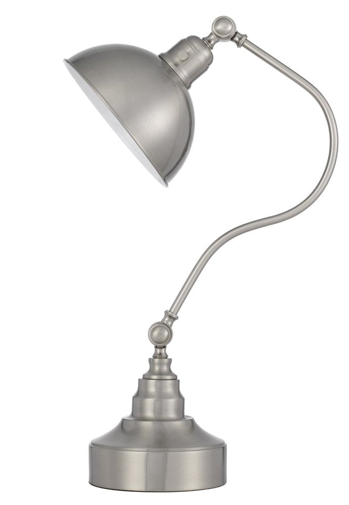 Lámpara de mesa de escritorio de 25" con farol de metal niquelado y pantalla de cúpula de níquel