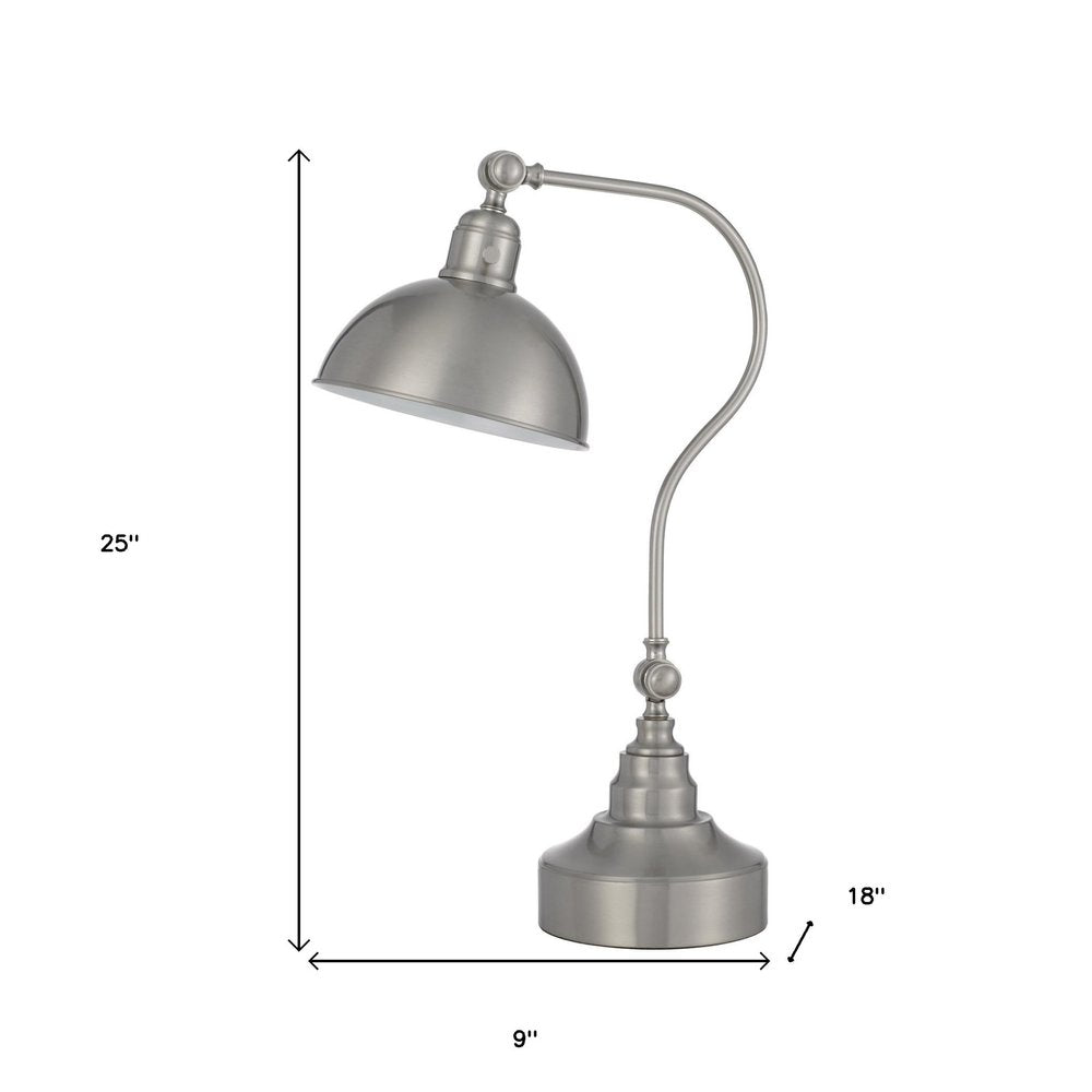 Lámpara de mesa de escritorio de 25" con farol de metal niquelado y pantalla de cúpula de níquel