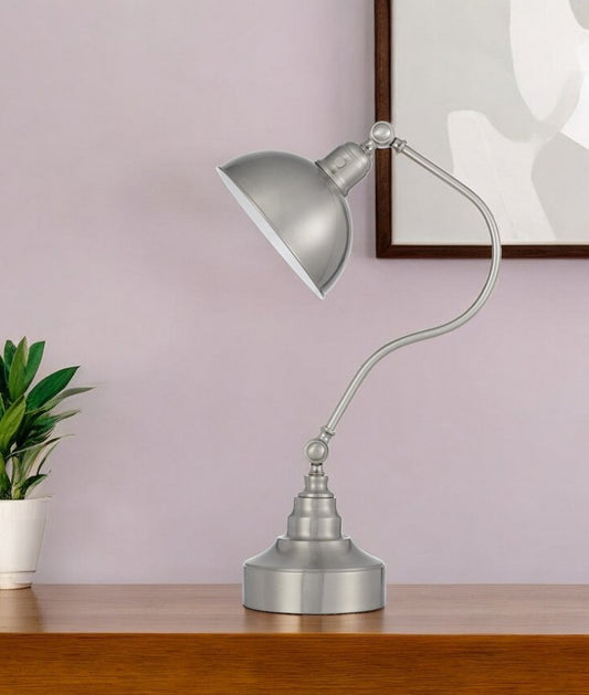 Lámpara de mesa de escritorio de 25" con farol de metal niquelado y pantalla de cúpula de níquel