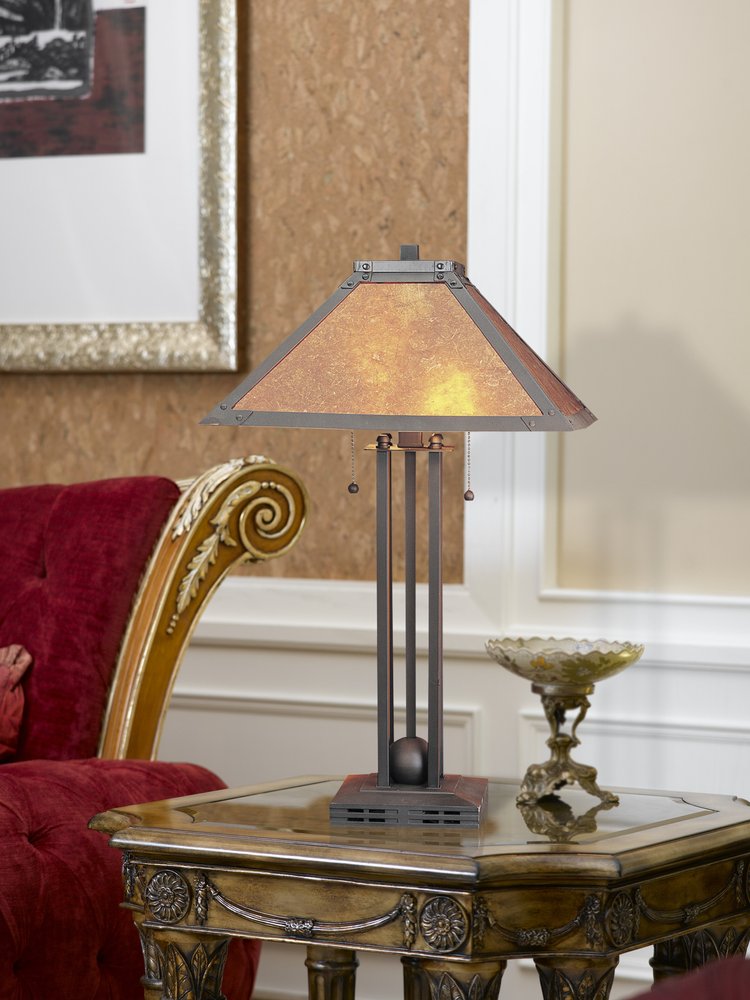 Lámpara de mesa cilíndrica de dos luces de metal gris de 25" con pantalla cuadrada ámbar