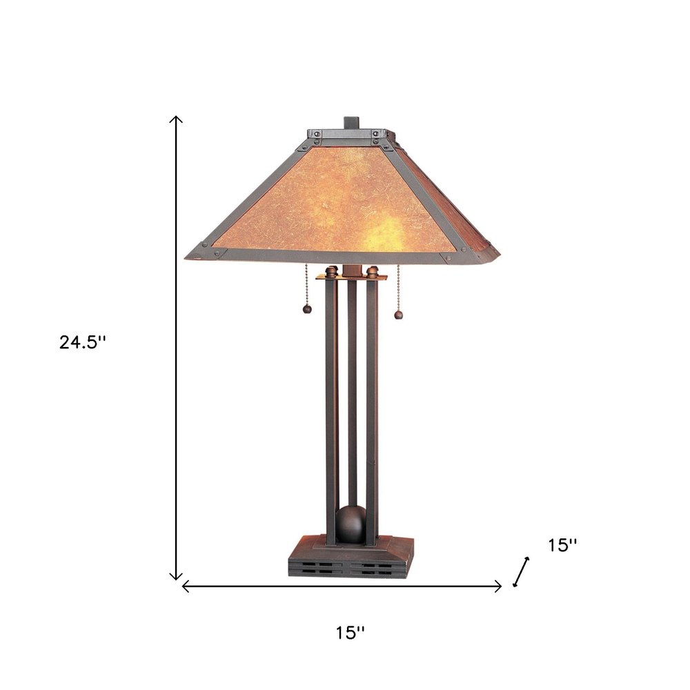 Lámpara de mesa cilíndrica de dos luces de metal gris de 25" con pantalla cuadrada ámbar