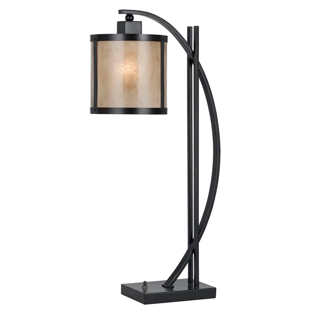 Lámpara de mesa tipo farol de metal negro de 26" con pantalla de tambor blanca