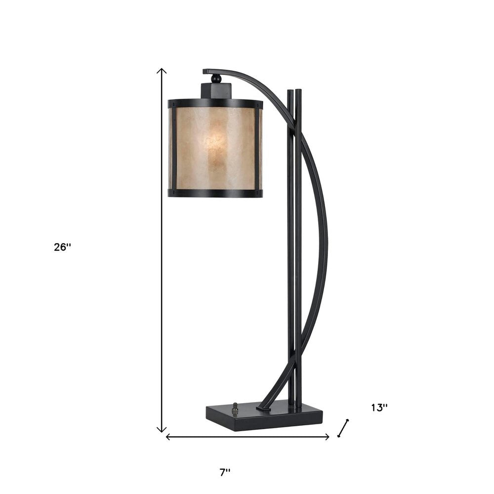Lámpara de mesa tipo farol de metal negro de 26" con pantalla de tambor blanca